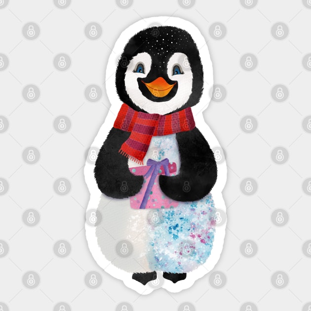 Penguin with present Sticker by CalliLetters